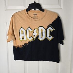 AC/DC orange black tie dye‎ cropped Graphic Tee womens M